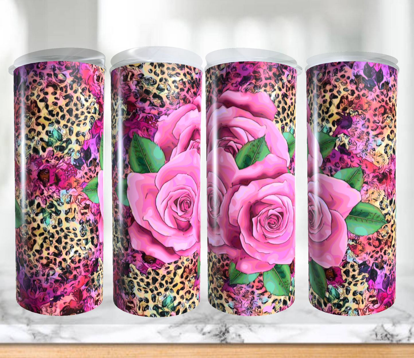 Floral Leopard with Pink Roses