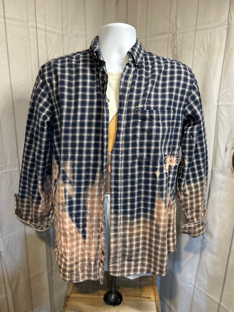 Blue/white bleached flannel-Large